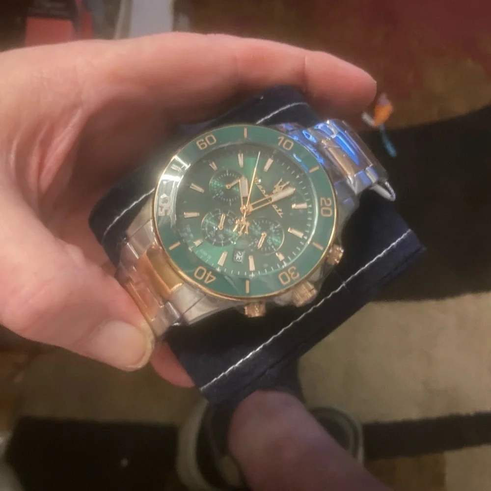 New 2026 Maserati Green and Silver Watch with Gold Accents